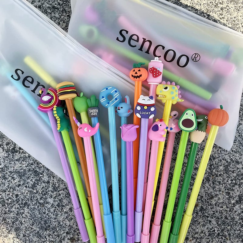 sencoo 24 pack Cute Cartoon Gel Blue Ink Pens Assorted Style Writing Birthday Present School Prize Student Gift Fun Girls Kiddie Pens (blue) - Image 4